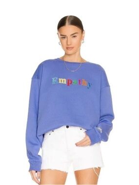 The Mayfair Group Empathy Always Crewneck Sweatshirt Blue Rainbow Embroidery M/L